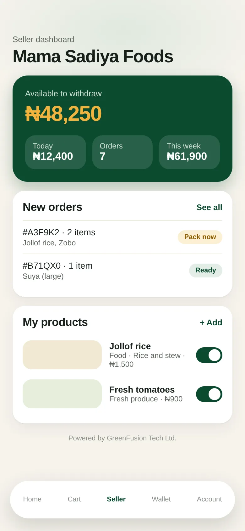 Seller dashboard